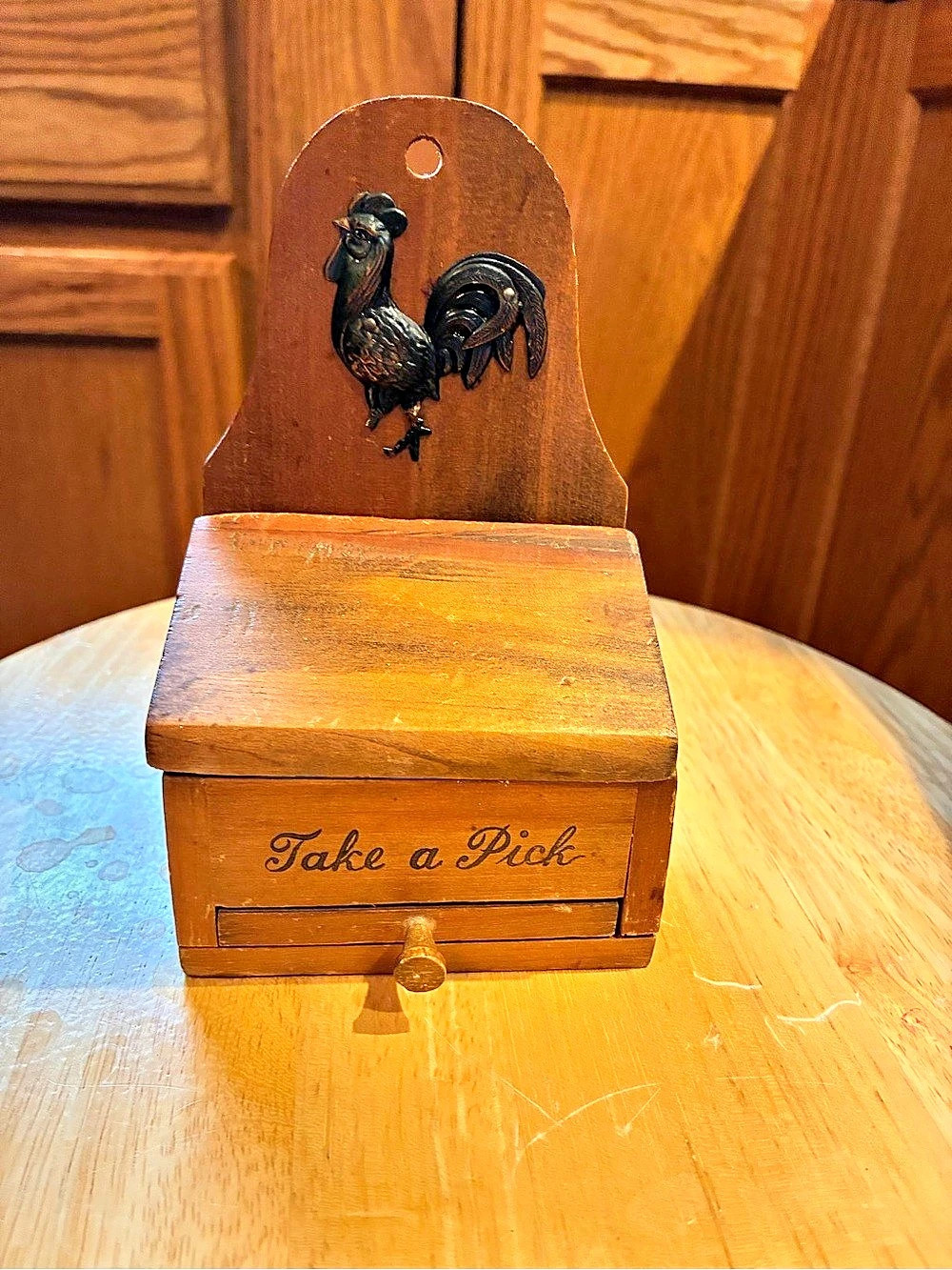 Wooden Rooster Pick Box Decor